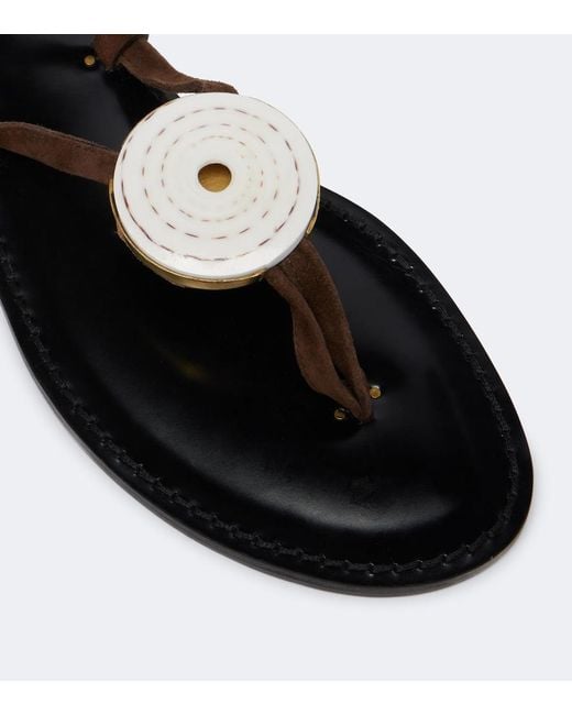 Amanu Brown Vamizi Embellished Suede Thong Sandals