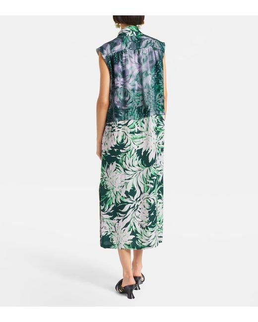 Dries Van Noten Green Printed Tie-Neck Midi Dress