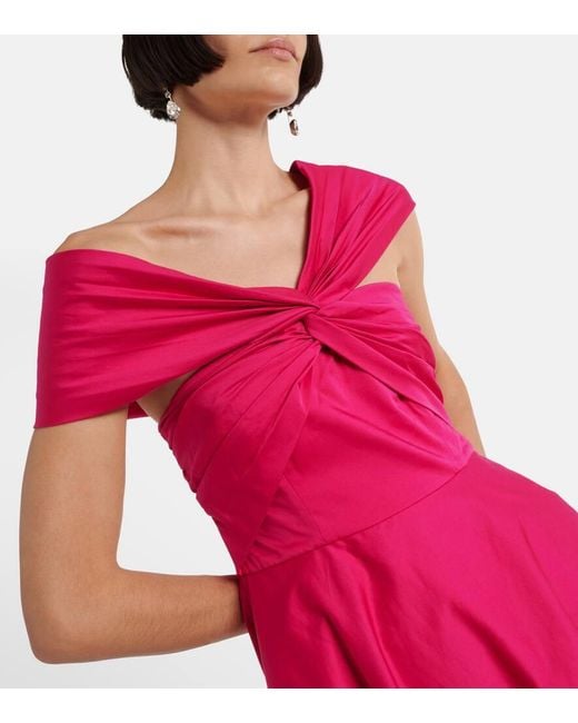 Roland Mouret Pink Gathered Cotton-Blend Midi Dress