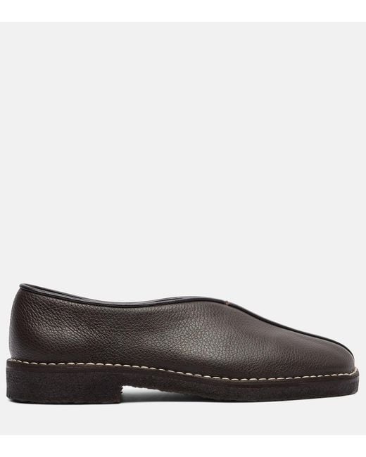 Lemaire Brown Piped Leather Loafers