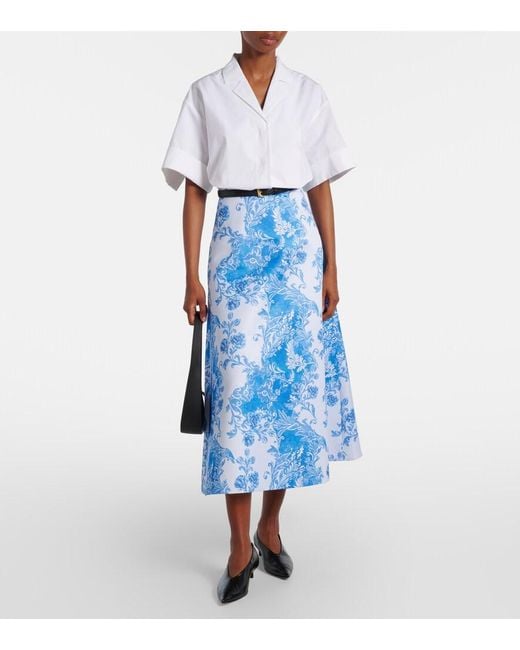 Emilia Wickstead Blue Hallie Floral Taffeta Maxi Skirt