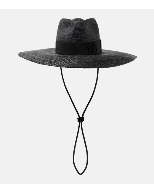 Ruslan Baginskiy Black Leather-trimmed Straw Sun Hat