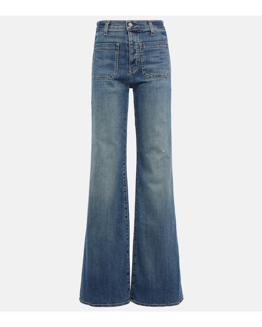 Nili Lotan Blue Florence High-Rise Flared Jeans