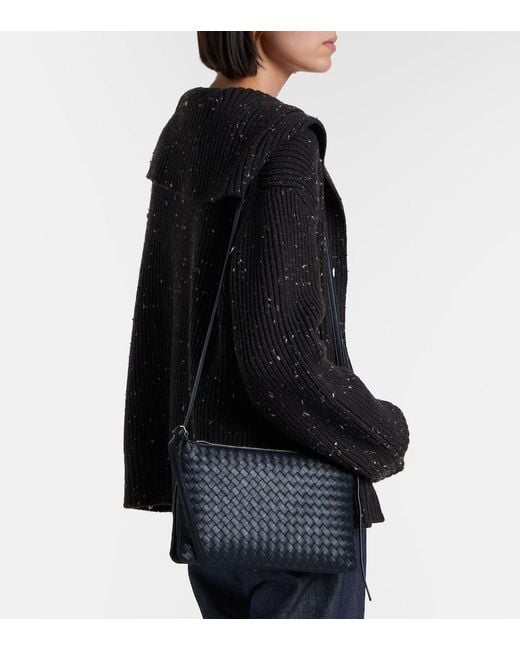 Bottega Veneta Black Piccolo Intrecciato Medium Leather Pouch