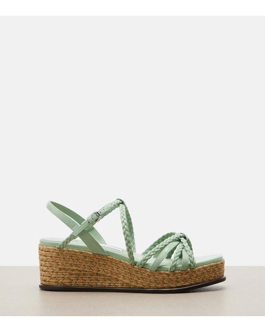 Jimmy Choo Green Nyra Braided Leather Espadrille Wedges