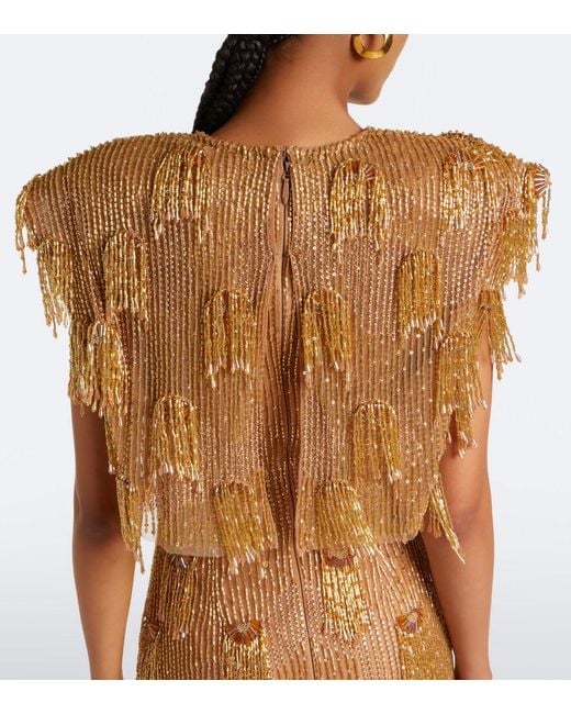 Rachel Gilbert Natural Lani Caped Beaded Gown