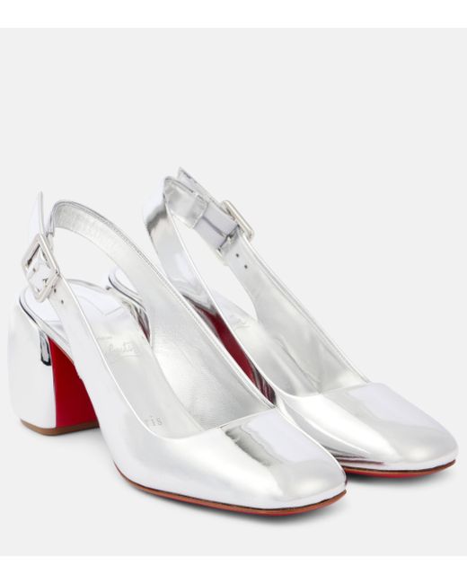 Christian Louboutin White Minny 70 Metallic Leather Slingback Pumps