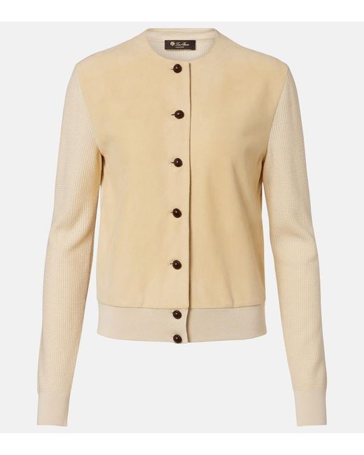 Loro Piana Natural Acacia Suede-Trimmed Cashmere And Silk Cardigan