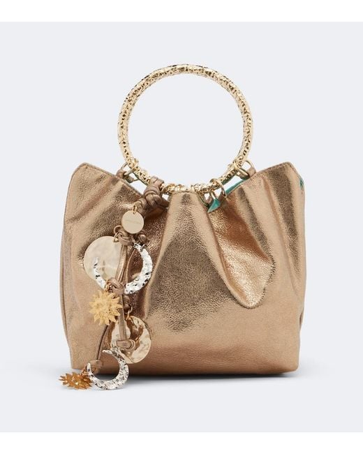 Aquazzura Natural Night Stars Metallic Leather Bucket Bag