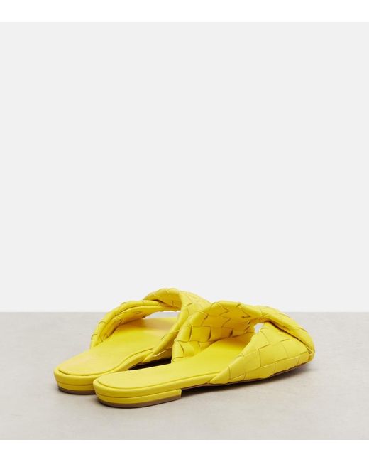 Bottega Veneta Yellow Blink Intrecciato Leather Slides