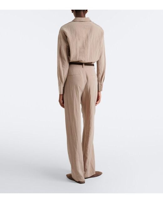 Vince Natural Pleated Wide-Leg Pants