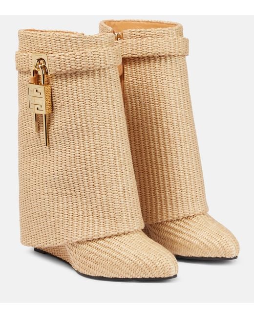 Givenchy Natural Shark Lock Raffia-effect Ankle Boots