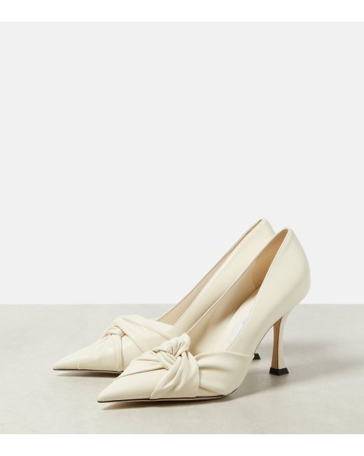 Jimmy Choo White Hedera 90 Leather Pumps