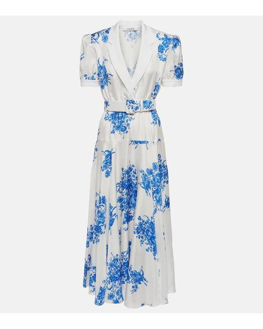 Rodarte Blue Floral Silk Midi Dress
