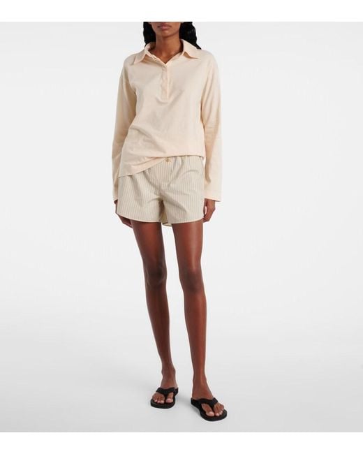 The Row Natural Nicasia Striped Cotton Poplin Shorts