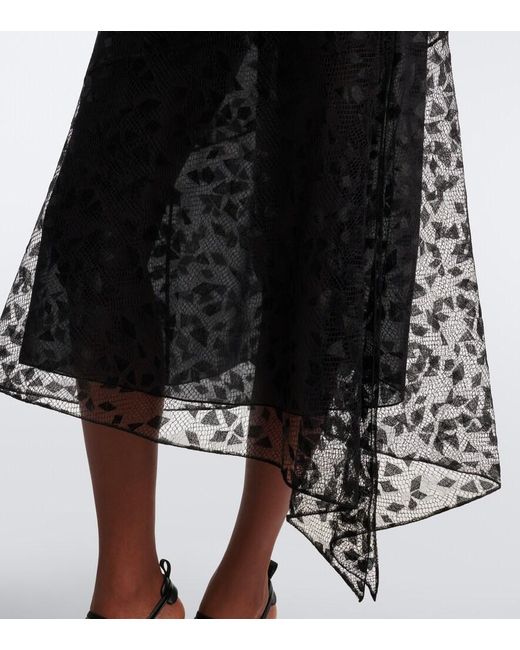 Fendi Black Asymmetric Lace Midi Dress