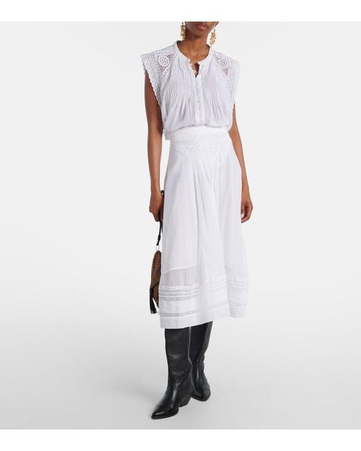 Isabel Marant White Grecia Lace-Trimmed Cotton Blouse