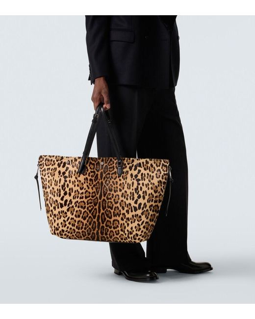 Dolce & Gabbana Brown Atene Leopard-Print Calf Hair Tote Bag for men