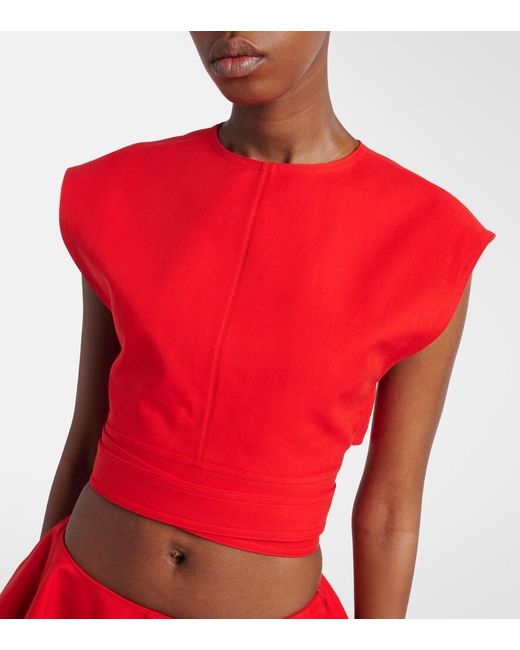 Alaïa Red Belted Cotton Gabardine Crop Top