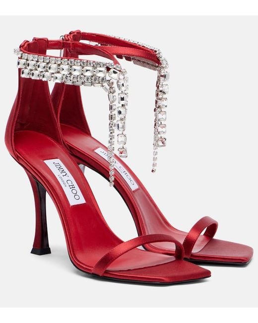 Jimmy Choo Red Sandalen Verity 100 Aus Satin Mit Kristallen