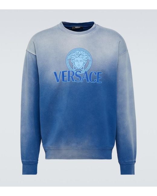 Versace Blue Medusa Tie-Dye Cotton Jersey Sweatshirt for men