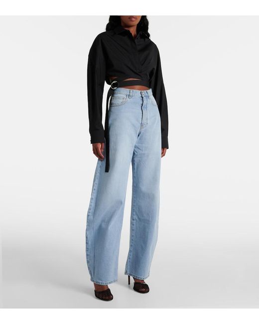 Alaïa Black Cropped Cotton Poplin Shirt