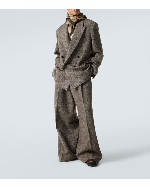 Dries Van Noten Weite Hose Aus Einem Wollgemisch in Gray für Herren