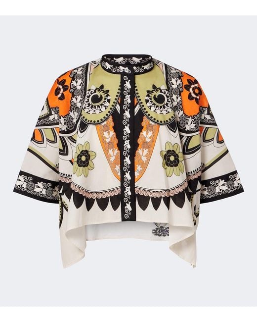 LaDoubleJ Multicolor Foulard Printed Cropped Cotton Shirt
