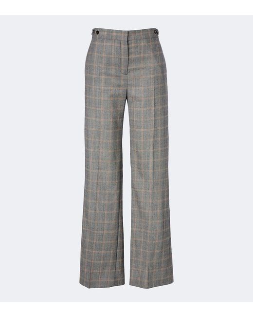 Stella McCartney Gray Checked Wool Wide-Leg Pants