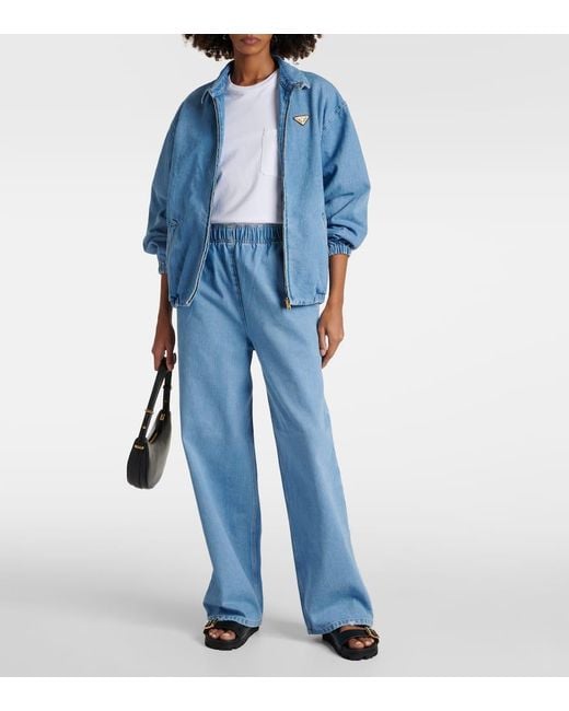 Jeans A Gamba Larga Con Logo di Prada in Blue