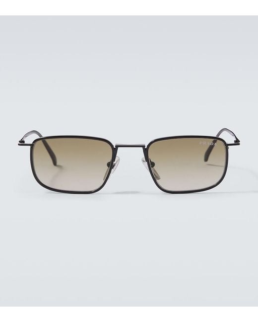 Prada Brown Logo Rectangular Sunglasses for men