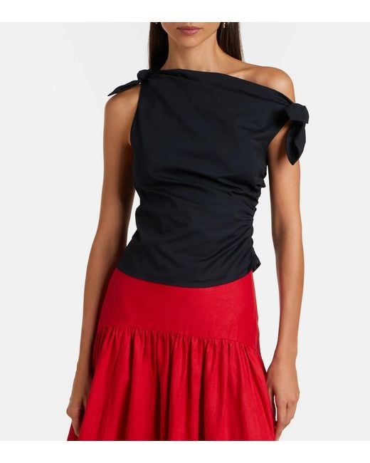 Staud Black Bellaria Asymmetric Cotton Top