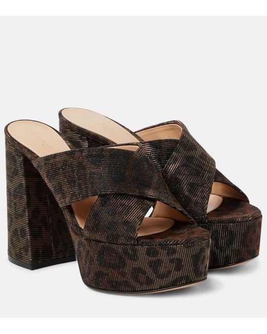 Gianvito Rossi Black Leopard-Print Lame Platform Mules