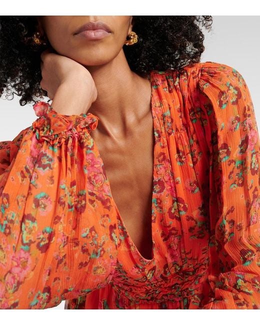 Ulla Johnson Red Lya Floral Silk Minidress