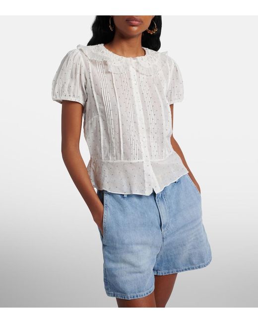 Doen White Oleta Polka-Dot Cotton Top