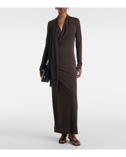 Totême Black Scarf-Detail Jersey Maxi Dress