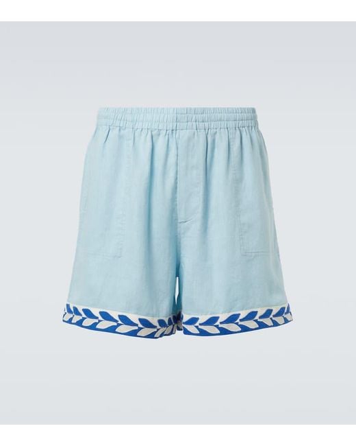 Bode Herren Bermuda-Shorts Seedling Stripe Aus Leinen in blau