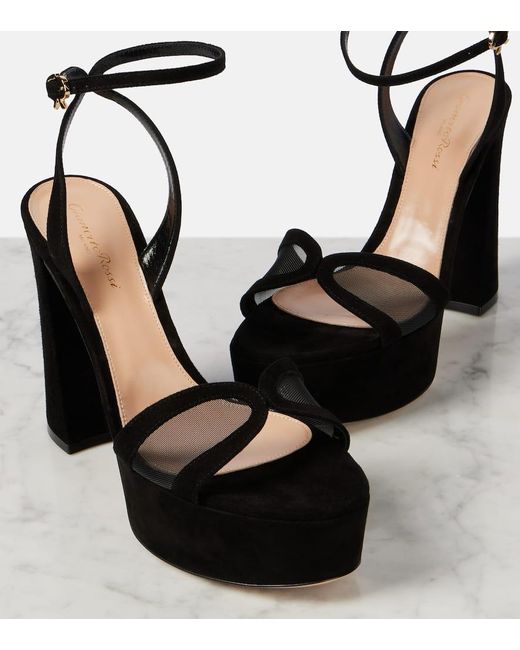 Gianvito Rossi Velvet And Mesh Platform Sandals in Black | Lyst