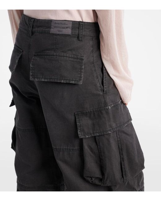 Acne Black Cotton Barrel-Leg Cargo Pants
