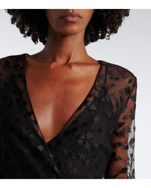 Fendi Black Asymmetric Lace Midi Dress