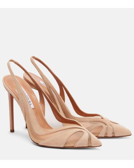 Aquazzura Natural Lune 105 Mesh And Suede Slingback Pumps