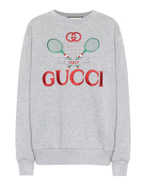 Gucci Gray Tennis Logo-embroidered Cotton Sweatshirt