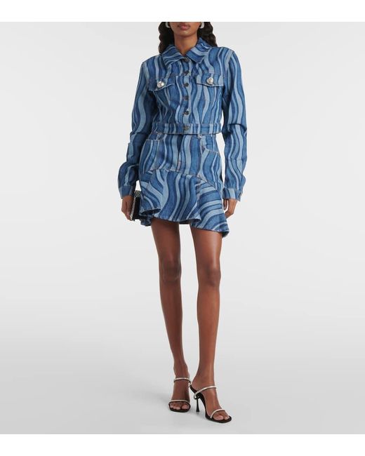 Area Blue Sunray Ruffled Denim Miniskirt