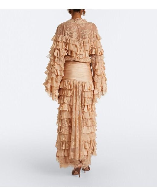 Zimmermann Natural Valiant Ruffled Silk Chiffon Wide-Leg Pants