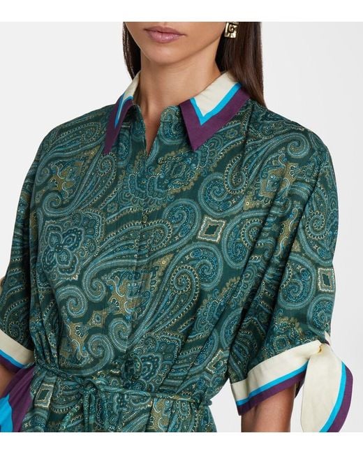ALÉMAIS Green Joni Printed Linen-Blend Shirt Dress