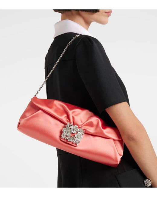 Roger Vivier Pink Clutch Efflorescence Aus Satin Mit Kristallen