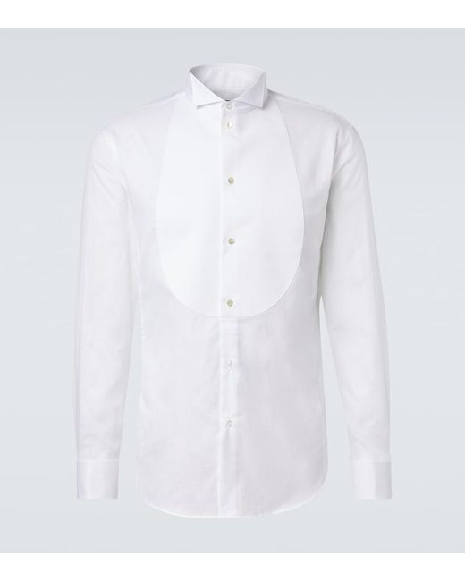 Giorgio Armani White Cotton Poplin Tuxedo Shirt for men