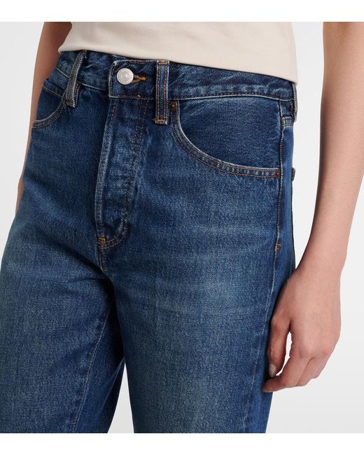 FRAME Blue Vertical High-Rise Straight Jeans