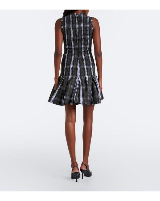Patou Black Checked Shirred Minidress