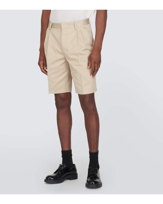 Prada Natural Pleated Cotton Bermuda Shorts for men